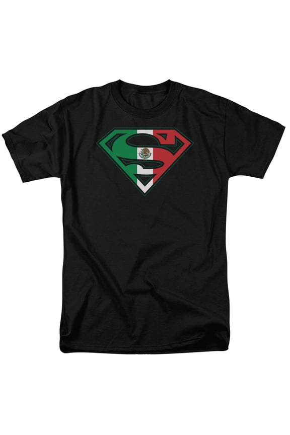 DC Comics - Superman - Mexican Flag Shield - Adult Unisex T-Shirt - Black