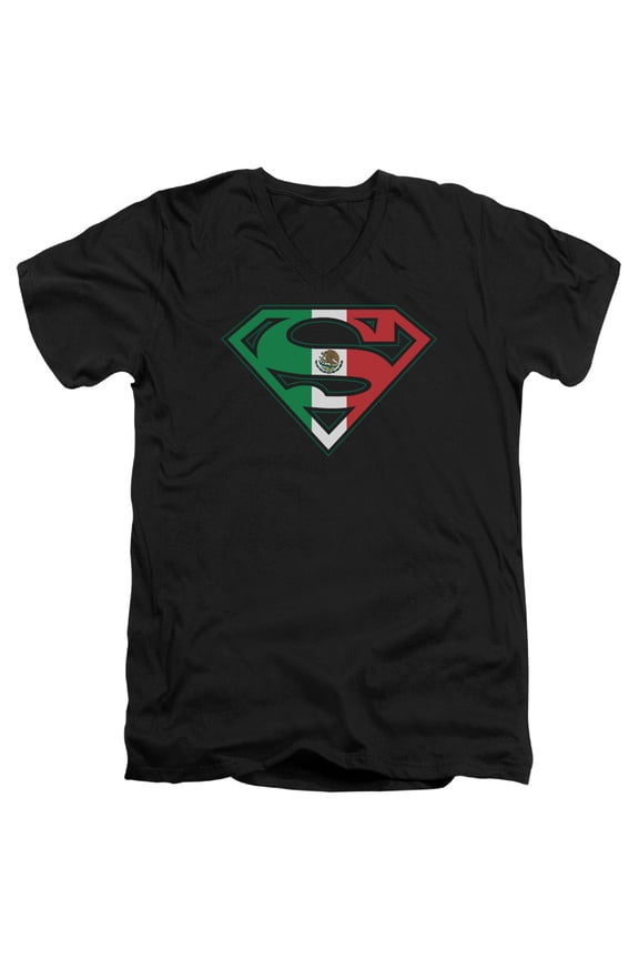 Superman - Mexican Flag Shield - Slim Fit V Neck Shirt - Medium
