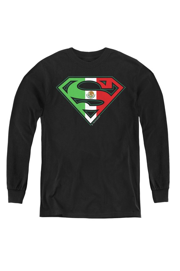 Superman - Mexican Flag Shield - Youth Long Sleeve Shirt - Medium