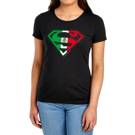 Superman Mexican Shield Women's T Shirt, Black, X-Large