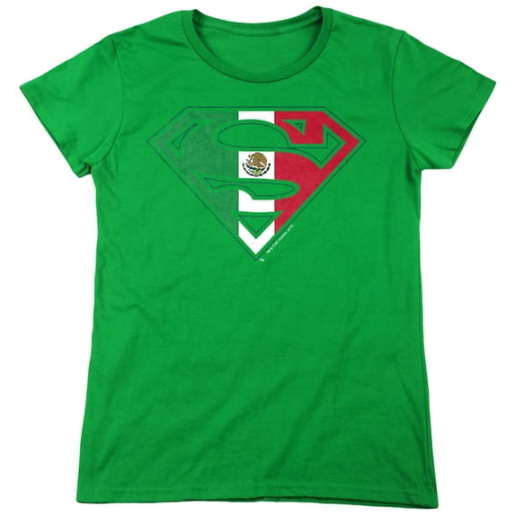 Superman Mexican Shield Women's T Shirt, Kelly Green, Medium