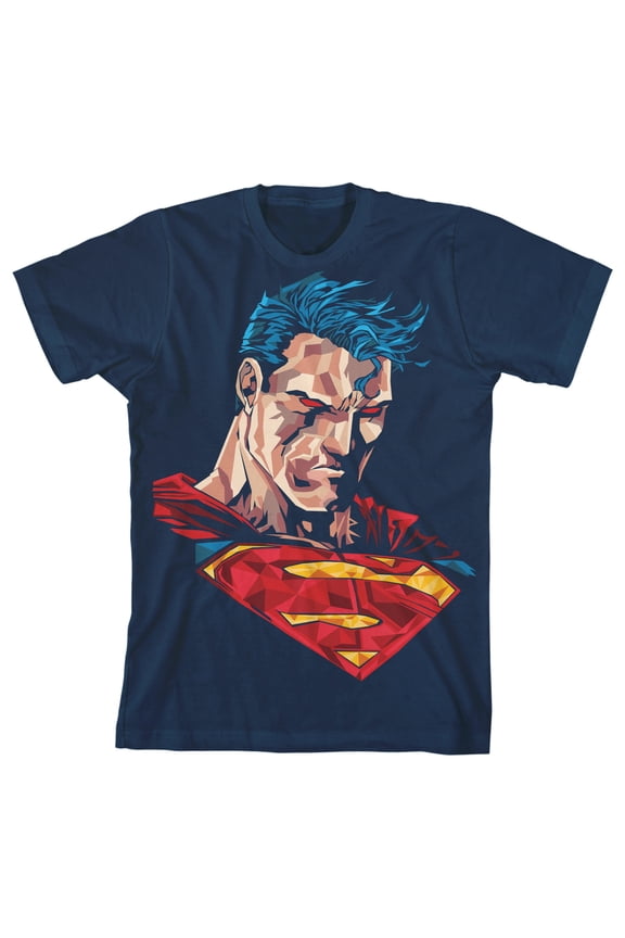 Superman Mosaic Youth Boys Navy T-Shirt-XS