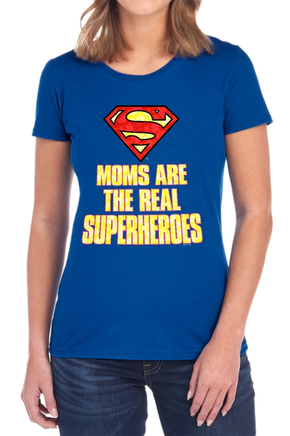 Superman Mother's Day Moms are The Real Superheroes Women's T Shirt, Royal, Small
