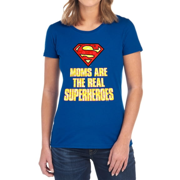 Superman Mother's Day Moms are The Real Superheroes Women's T Shirt, Royal, X-Large