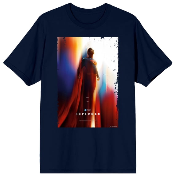 Superman Movie 2025 Look Up Poster Adult Navy Crew Neck Short Sleeve T-shirt-Small