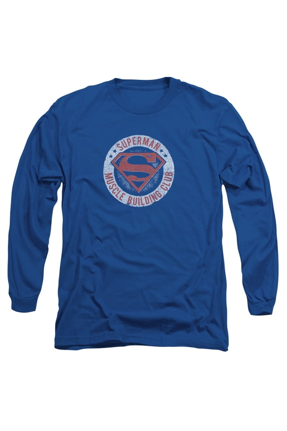 Superman Muscle Club Long Sleeve Adult 18/1 T-Shirt Royal Blue