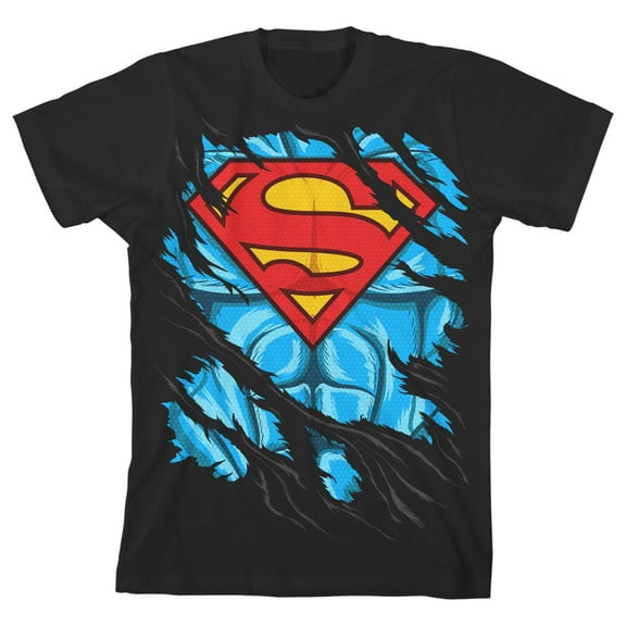 Superman Muscles and Shield Youth Black Graphic Tee-Small