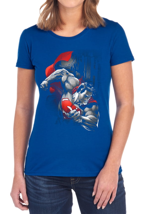 Superman My City Women's T Shirt, Royal, Medium