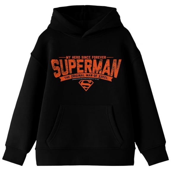 Superman My Hero Since Forever Long Sleeve Youth Black Hooded Sweatshirt-XS