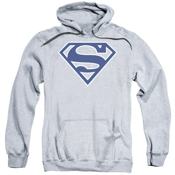 Superman Navy &Amp; White Shield Adult Pullover Hoodie Sweatshirt Athletic Heather