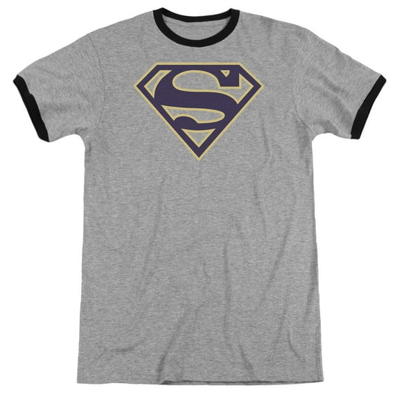 Superman Navy & Gold Shield Adult Ringer T-Shirt Heather Black