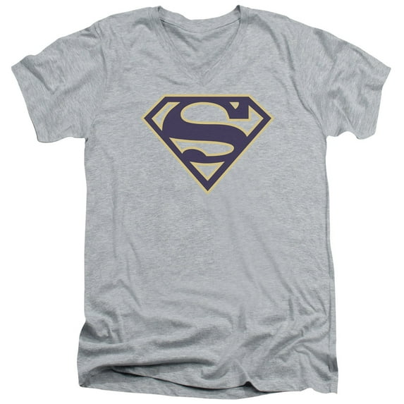 Superman Navy & Gold Shield Adult V-Neck T-Shirt Athletic Heather