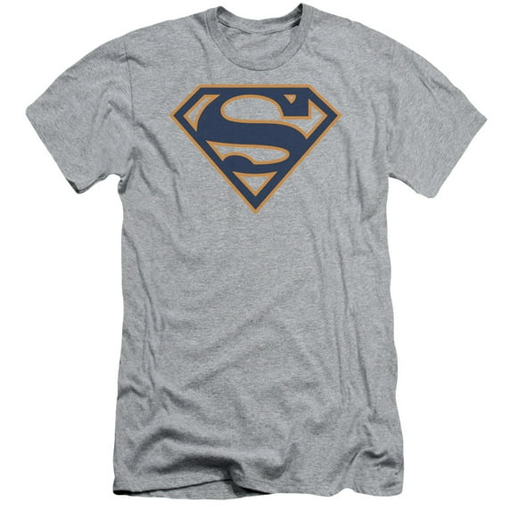Superman Navy & Orange Shield Adult 30/1 T-Shirt Athletic Heather