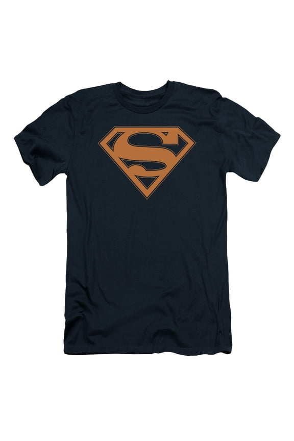 Superman Navy & Orange Shield Adult 30/1 T-Shirt Navy