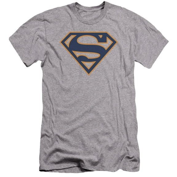Superman Navy & Orange Shield Premium Adult Slim Fit 30/1 T-Shirt Athletic Heather