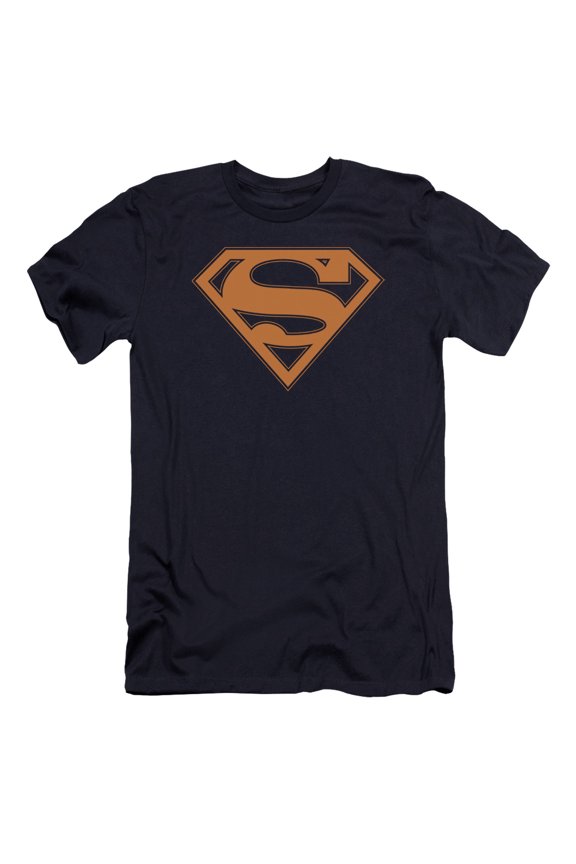 Superman Navy & Orange Shield Premium Adult Slim Fit 30/1 T-Shirt Navy