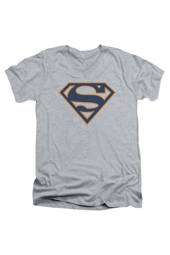 Superman - Navy & Orange Shield - Slim Fit V Neck Shirt - Medium