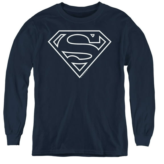 Superman - Navy & White Shield - Youth Long Sleeve Shirt - Large