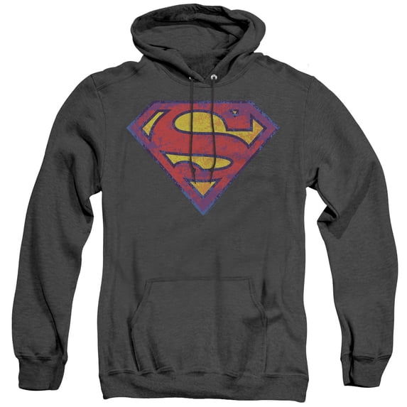 Superman Neon Distress Logo Adult Heather Hoodie Sweatshirt Black