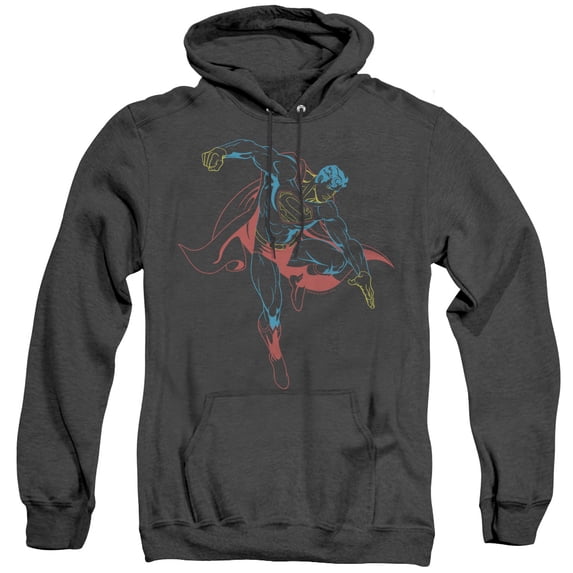 Superman Neon Superman Adult Heather Hoodie Sweatshirt Black