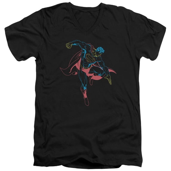 Superman - Neon Superman - Slim Fit V Neck Shirt - X-Large