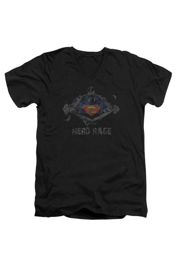 Superman Nerd Rage Adult V-Neck T-Shirt Black
