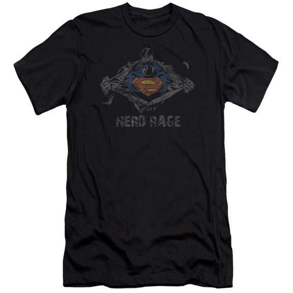 Superman Nerd Rage Premium Adult Slim Fit 30/1 T-Shirt Black
