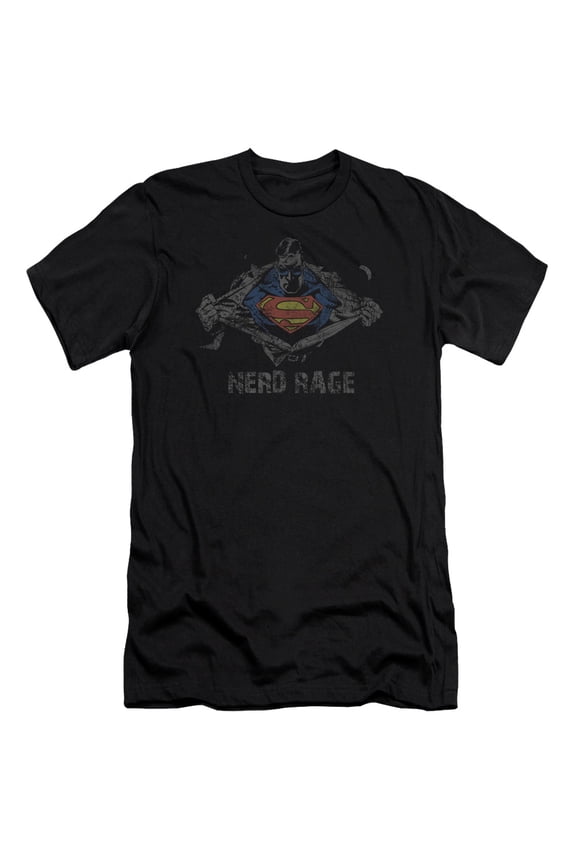 Superman Nerd Rage Premium Adult Slim Fit 30/1 T-Shirt Black