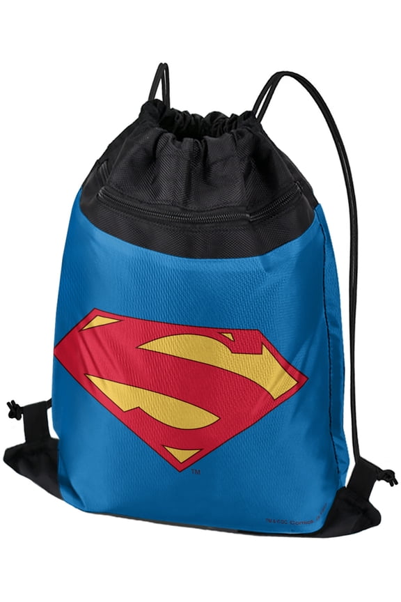 Superman New 52 Shield Logo Drawstring Backpack Sports Bag Sackpack 17" x 13", Perfect for Gym, Yoga or Practice