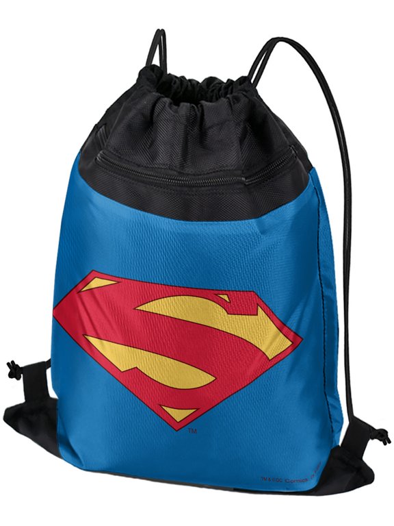 Superman New 52 Shield Logo Drawstring Backpack Sports Bag Sackpack 17" x 13", Perfect for Gym, Yoga or Practice