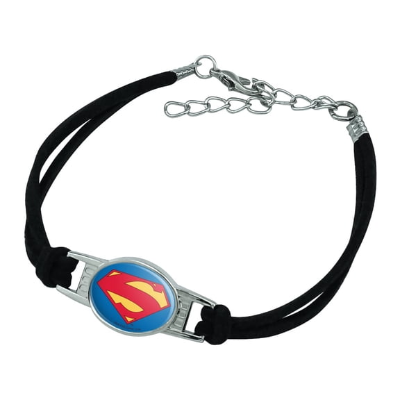 Superman New 52 Shield Logo Novelty Suede Leather Metal Bracelet