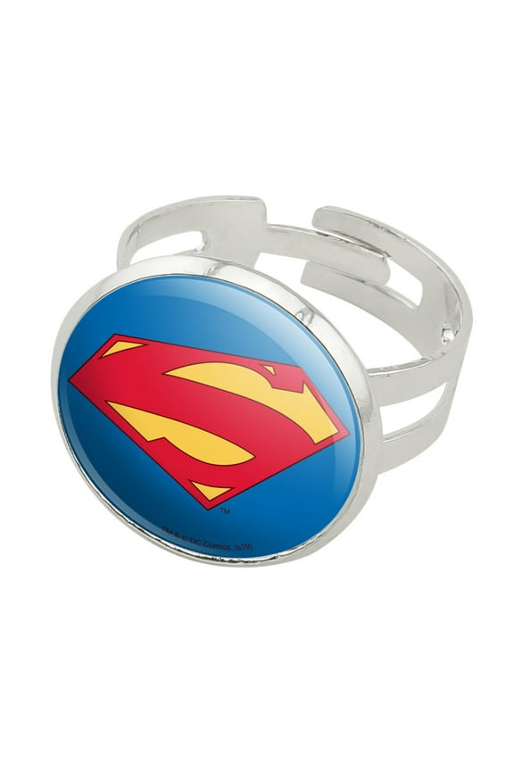Superman New 52 Shield Logo Silver Plated Adjustable Novelty Ring