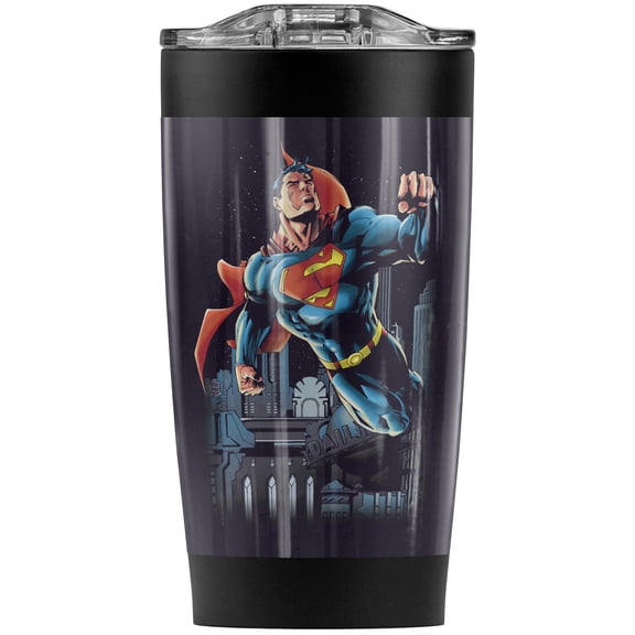 Superman Night Fight Stainless Steel Tumbler 20 oz Coffee Travel Mug/Cup, Vacuum Insulated & Double Wall with Leakproof Sliding Lid | Great for Hot Drinks and Cold Beverages
