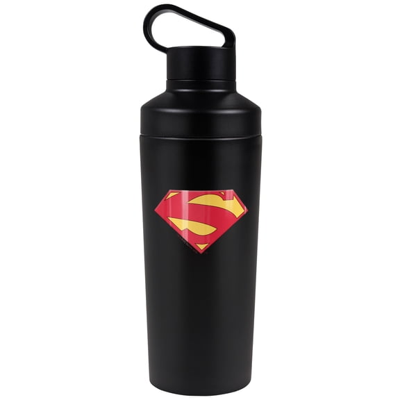 Superman Official Superman New 52 Shield Logo Pattern 18 oz Insulated Water Bottle, Leak Resistant, Vacuum Insulated Stainless Steel with 2-in-1 Loop Cap