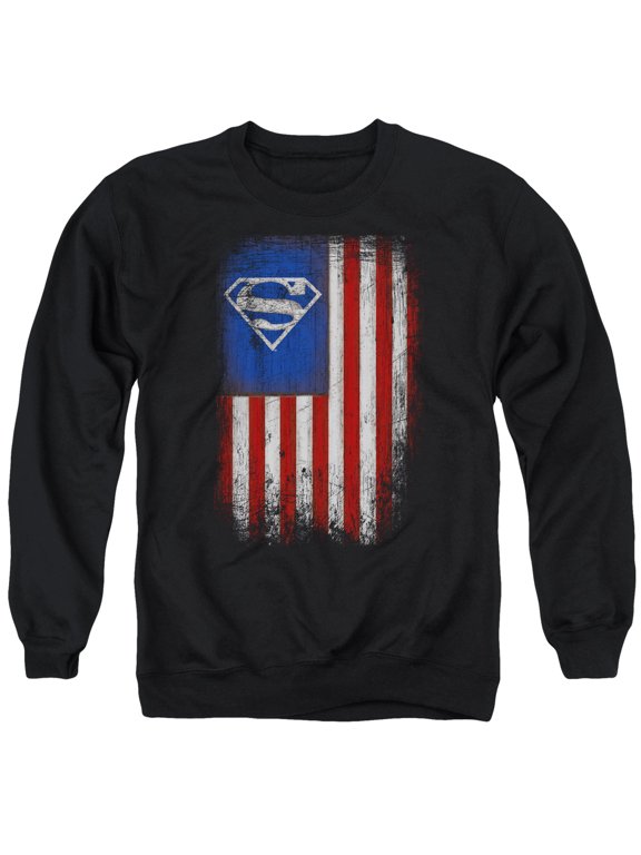 Superman Old Glory Shield Adult Crewneck Sweatshirt Black
