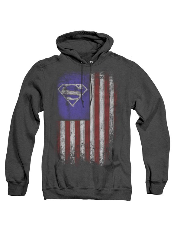 Superman Old Glory Shield Adult Heather Hoodie Sweatshirt Black
