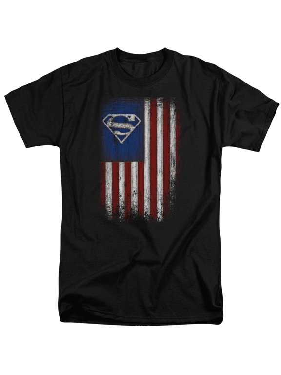 Superman Old Glory Shield Adult Tall T-Shirt 18/1 T-Shirt Black