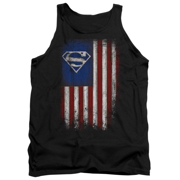Superman Old Glory Shield Adult Tank Top Black