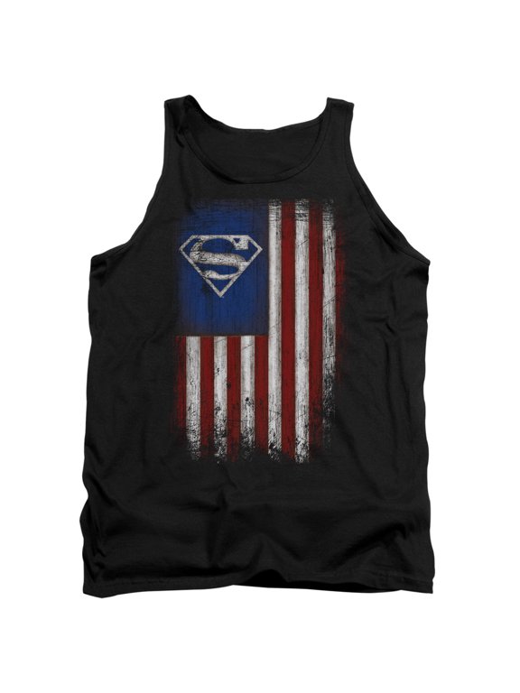 Superman Old Glory Shield Adult Tank Top Black