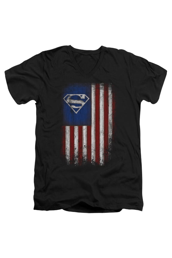 Superman - Old Glory Shield - Slim Fit V Neck Shirt - Medium