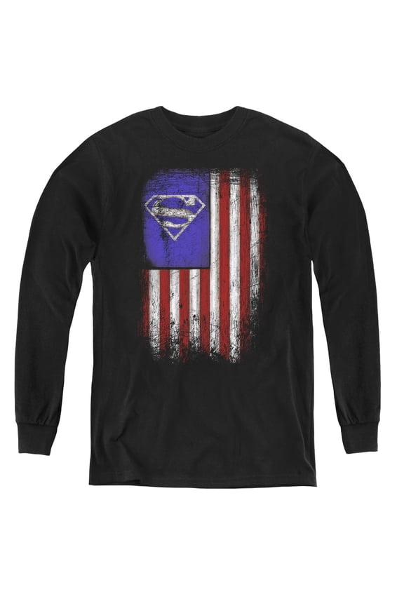 Superman - Old Glory Shield - Youth Long Sleeve Shirt - Large