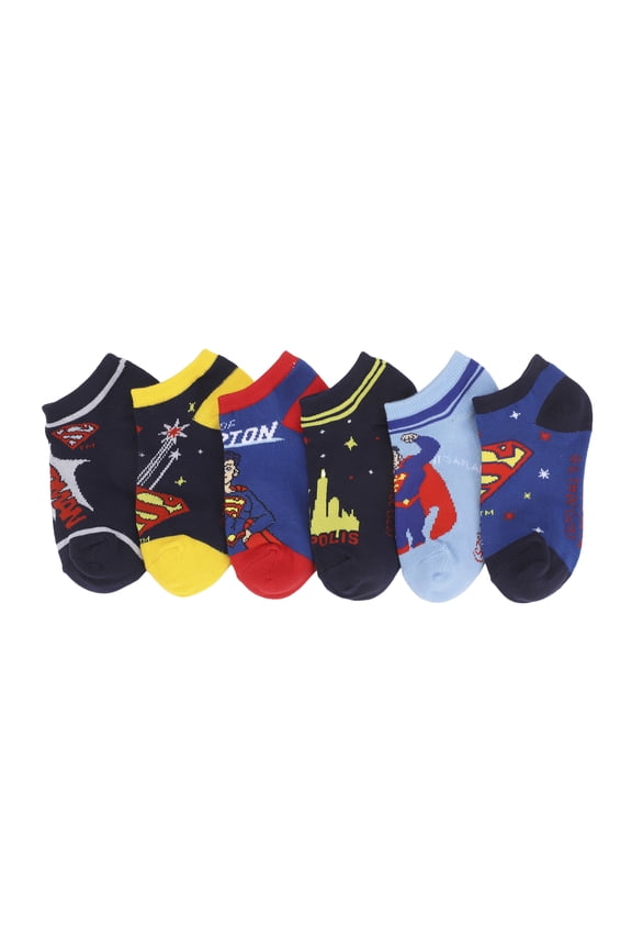 Superman On Different Character Youth Ankle Socks 6 Pack