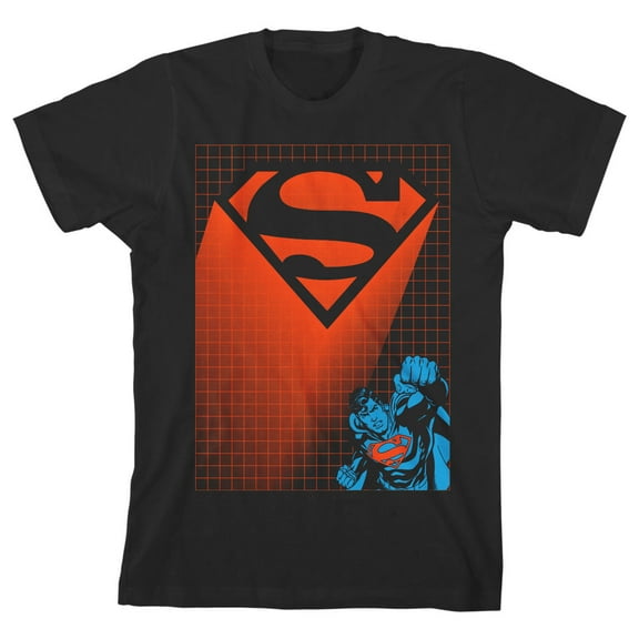Superman Orange Logo Grid Lines Toddler Boy's Black T-shirt-3T