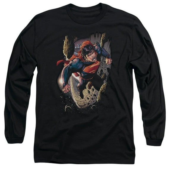 Superman Orbit Long Sleeve Adult 18/1 T-Shirt Black