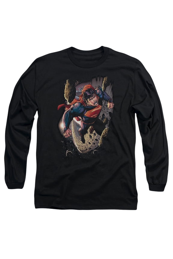 Superman Orbit Long Sleeve Adult 18/1 T-Shirt Black