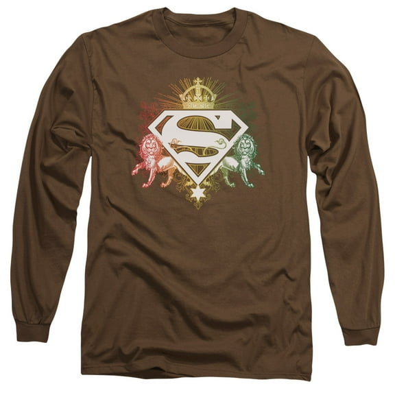 Superman Ornate Lion Shield Long Sleeve Adult 18/1 T-Shirt Coffee