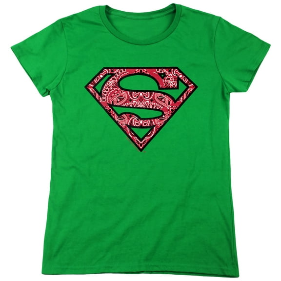 Superman Paisley Shield Women's T Shirt, Kelly Green, 2X-Large