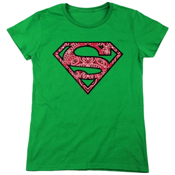 Superman Paisley Shield Women's T Shirt, Kelly Green, Medium