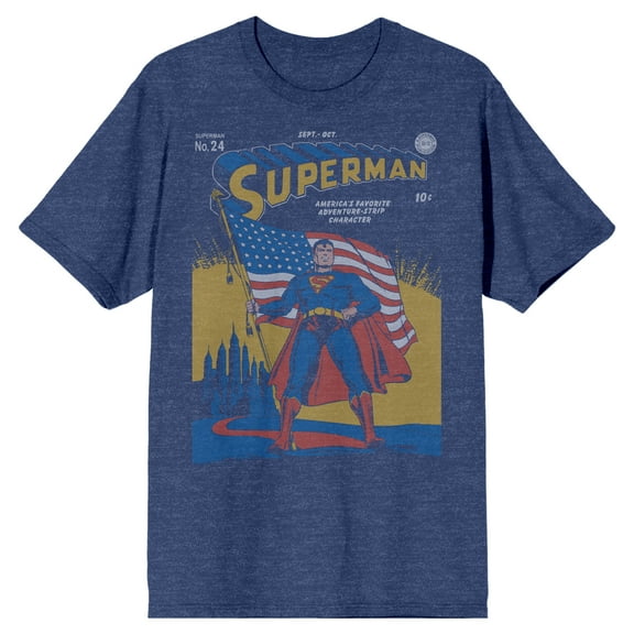 Superman Patriotic Adventure Men's Navy Heather T-Shirt-Medium
