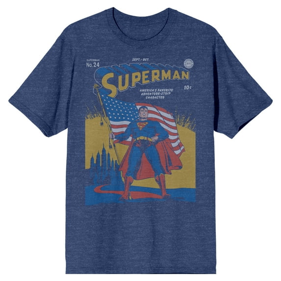 Superman Patriotic Adventure Men's Navy Heather T-Shirt-XXL
